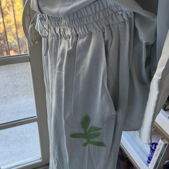 Zara Shirt and pants with Green beaded Leaf Design - Picture 9 of 12